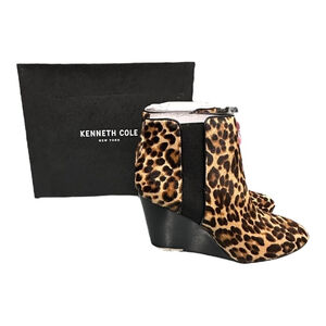 Kenneth Cole Merrick Wedge Boots Womens Size 8.5 Brown Leopard Ankle Booties